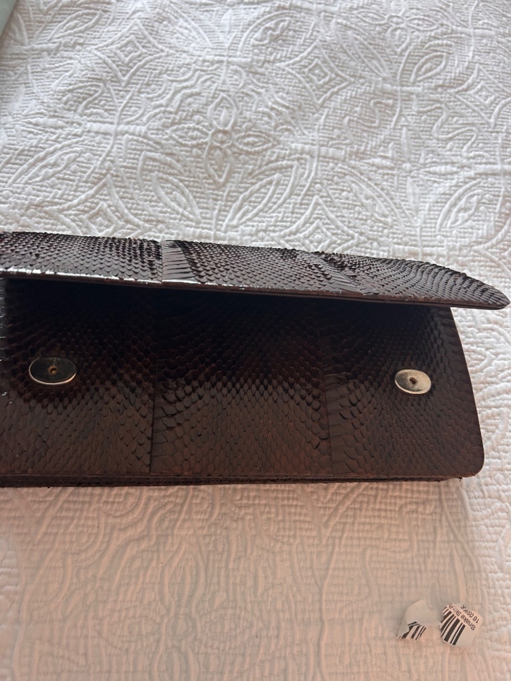 Vintage Dark Brown Snake Skin Clutch and Leather Interior - Picture 2 of 7